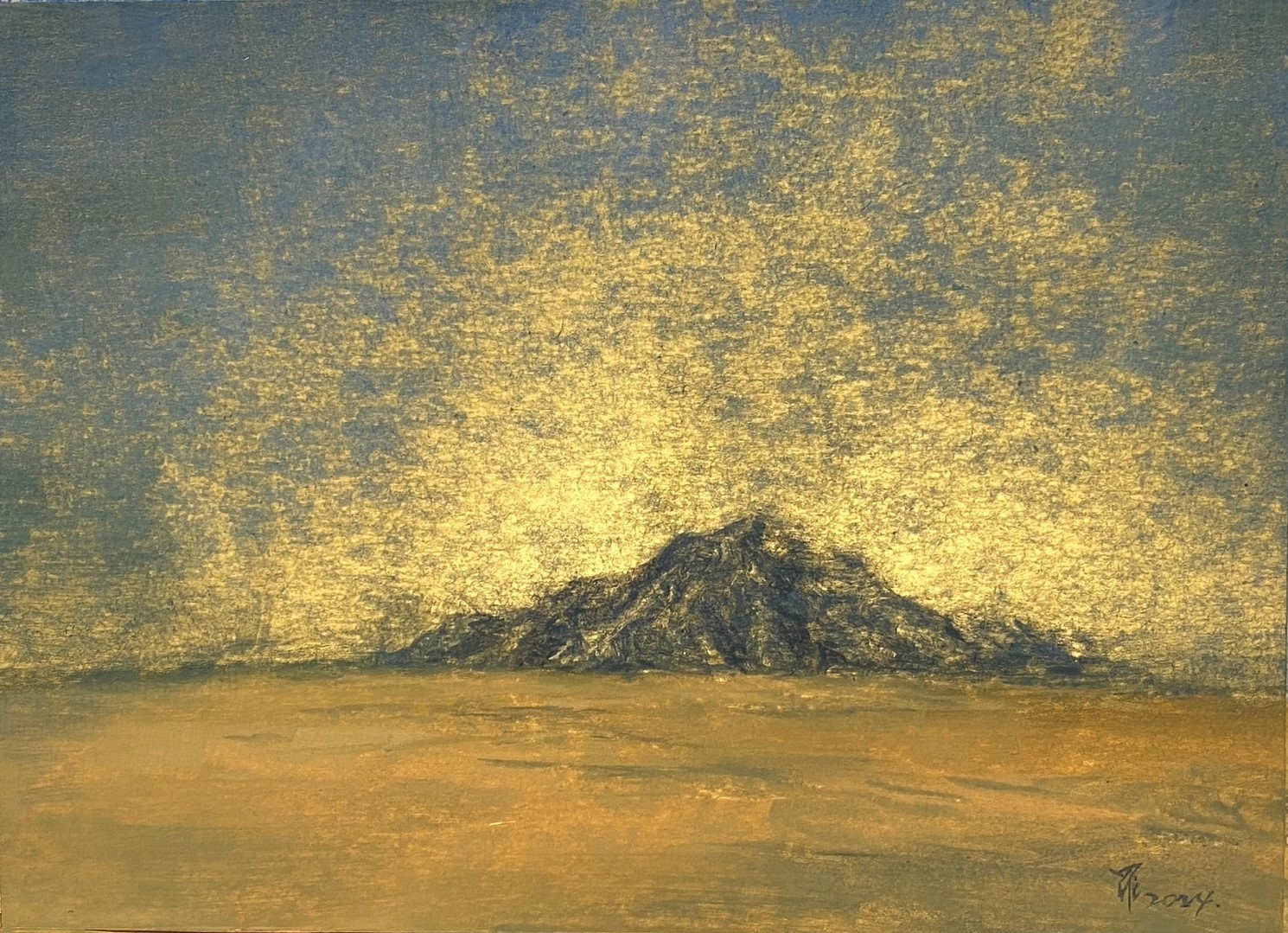 乙皮畫廊_Yingjia LUO羅盈嘉_Reminiscence mountain#19念山#19_Water-based paint, Jin Qian paper painting fairy board顏料金潛版_24x33cm_2024 – 乙皮畫廊