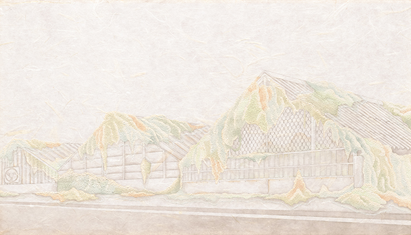 弎畫廊_Chang Yun-Chia張芸家_Sprawling Greens Mountain Building蔓漫 造山_Unryu Paper on panel, Suihi pigments, Mineral pigments 雲龍紙、水干、礦物顏料_70x40cm_2023 – 弎畫廊