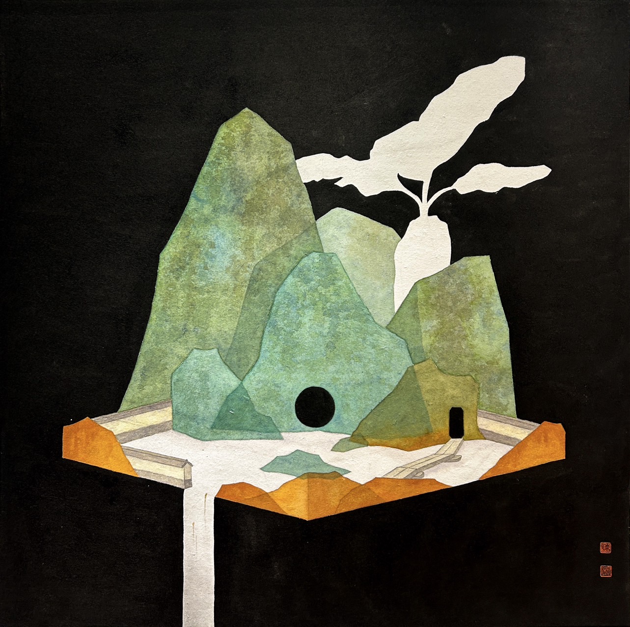 琢璞藝術中心_ZongYu CHEN 陳宗煜_Golden Waterway黃金水道 70X70cm _Color on paper紙本設色 2024 – JP Art Center